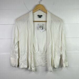EDDIE BAUER White Open Front 3/4 Sleeve Cardigan Sweater Top Shirt Size Small